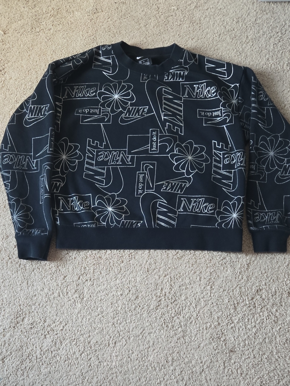 Nike Black Crewneck Sweatshirt with White Logo Allover